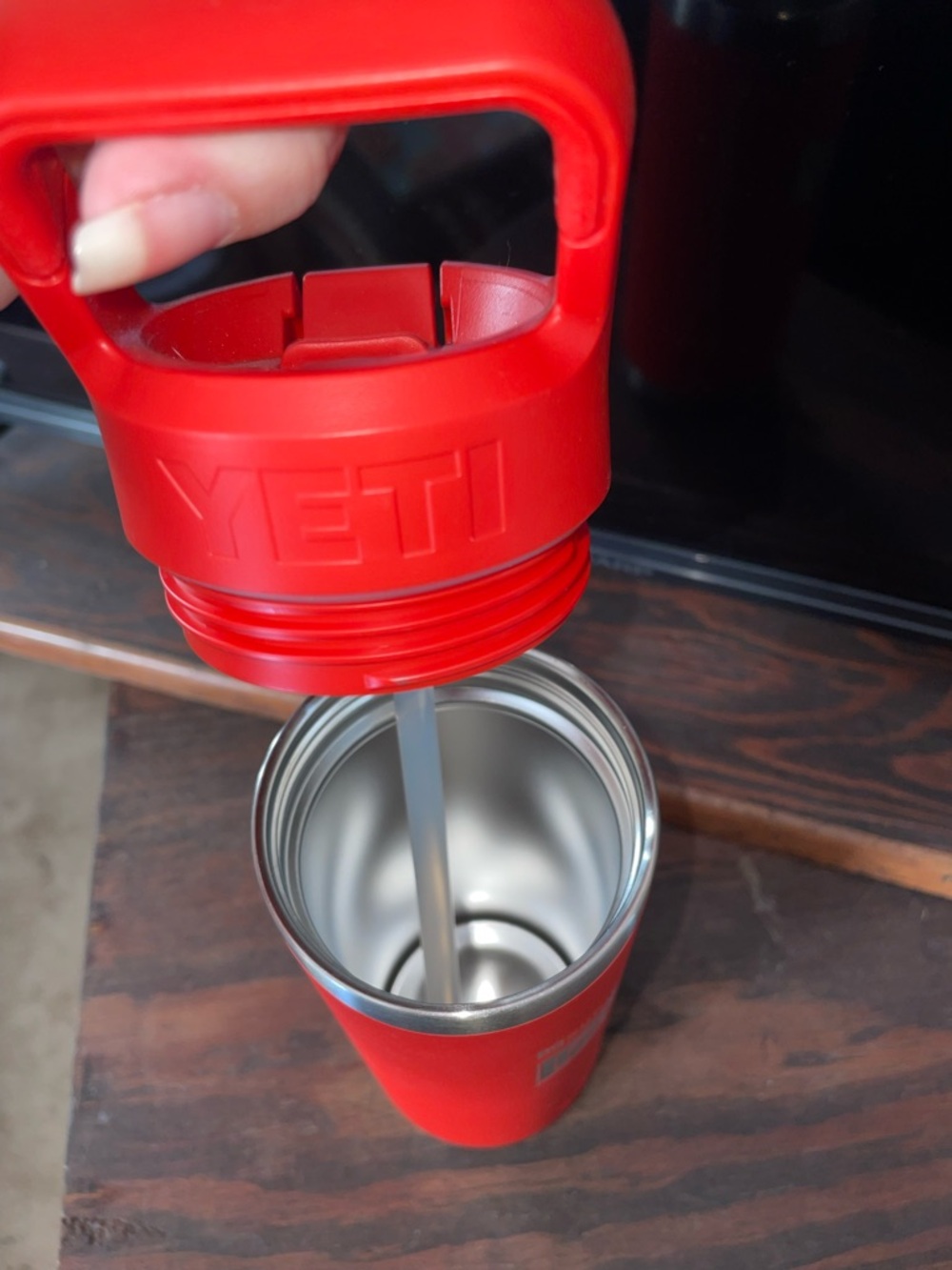 Yeti Red Insulated Tumbler with Handle and Straw - Picture 5 of 5